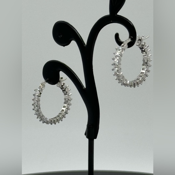 Sterling Silver Plated Crystal Hoop Earrings Made with Swarovski Crystals 3/4" - Picture 2 of 8